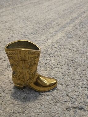 Vintage Solid Brass Cowboy Boot Figurine / Planter – Made in India